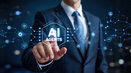 Business Professional Engaging with AI Agents Technology Concept