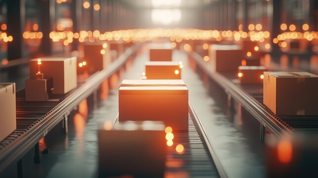 Smart factory with robotic automation handling logistics and materials, digital interfaces and glowing controls visible in the background with ample copy space. - Powered by Adobe