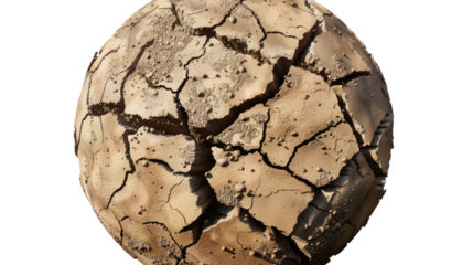 Cracked Earth Sphere: A spherical representation of earth, depicted with a complex network of cracked earth, signifying the fragility of our planet.
