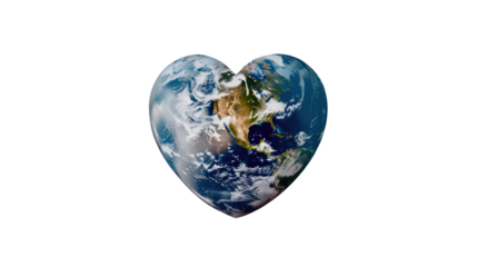 World in Heart: A heart-shaped Earth, a symbol of love for our planet, representing environmental awareness and global unity.