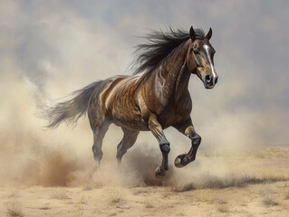 Obraz premium Majestic Wild Horse – A Wild Horse Running Freely Across an Open Landscape