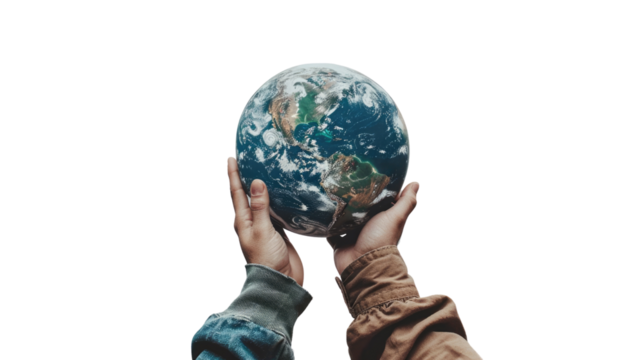 Global Embrace: Hands gently cradle and lift a vibrant representation of planet Earth, symbolizing care, protection, and a shared responsibility for the environment. - Powered by Adobe