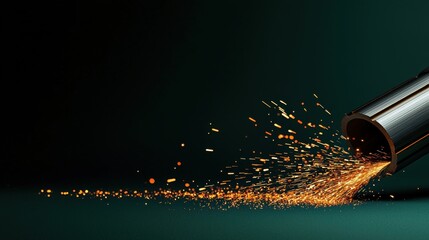 Bright orange sparks erupt as a metalworker skillfully uses a powerful grinder to shape and smooth a piece of steel in an industrial factory or workshop environment