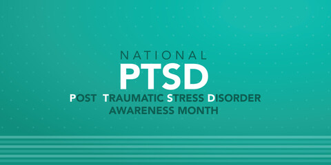 PTSD Awareness Month in June. Post Traumatic Stress Disorder. Celebrated annual in United States. Medical health care and awareness design. Poster, card, banner and background. Vector illustration