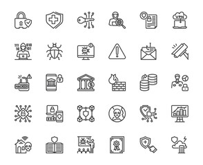 Cybersecurity outline icons set represent digital security concepts using simple, These icons include shields, locks, firewalls, encryption keys, and more, editable store line 48x48 pixel perfect icon