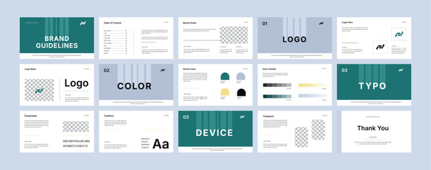 Creative Brand identity design template. Brand Guideline Presentation layout. Corporate Brand strategy guide design. Logotype guidelines template for healthcare, medical, physiotherapy