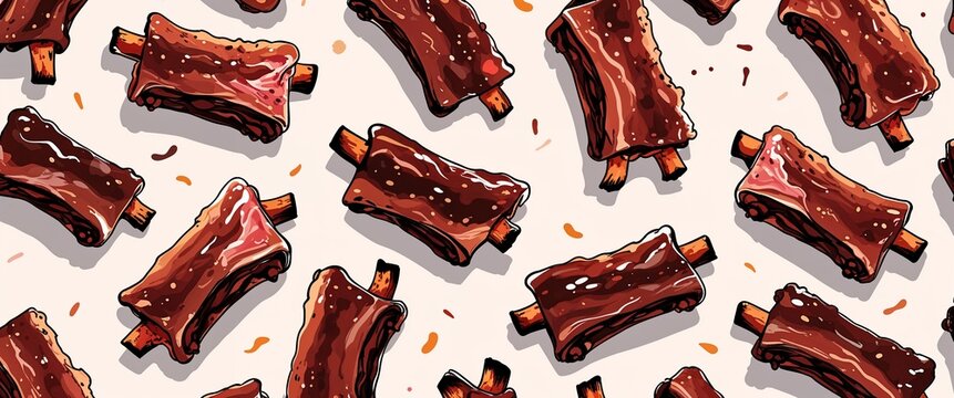 Smoky barbecue ribs scattered digital art pattern abstract design illustration background