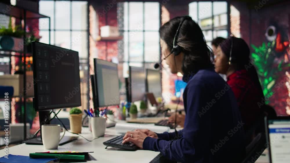 Poster call center agent using ai chatbot to provide quick and accurate replies to common customer queries.