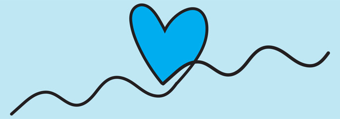 One continuous drawing of heart and red color love sign. Thin flourish and romantic symbols in simple linear style. Editable stroke. Doodle vector illustration