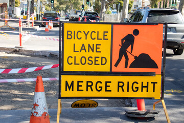 Road sign bicycle lane closed