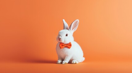 Obraz premium Cute white rabbit with orange bow tie