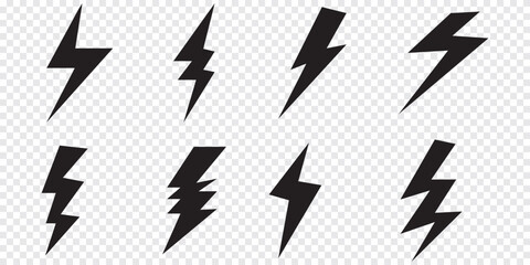 Flash thunder power icon set, flash lightning bolt icon with thunder bolt, Electric power icon symbol.