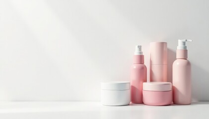 Clean, minimalist white backdrop for cosmetic products, simple, packaging