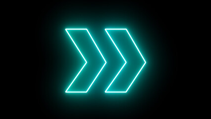 Glowing neon arrow right direction icon. Abstract neon flashing light arrow loading animation. Seamless loop