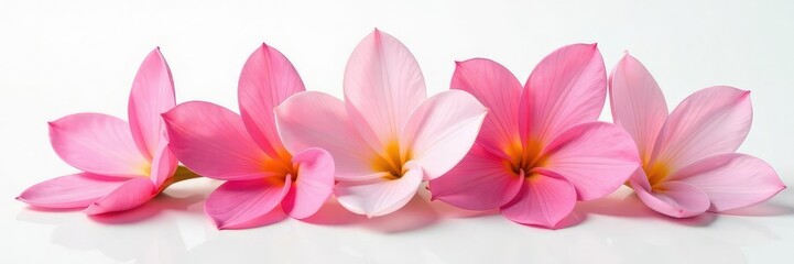 Fototapeta premium Delicate flower petals unfolding on a white surface, white background, bloom