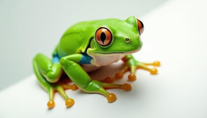 Obraz premium Green tree frog perched on white, vibrant skin, skin, background, green frog