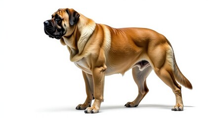 Obraz premium Majestic mastiff, powerful stance, white background, giant dog breed, giant, majestic