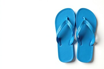 Pair of blue flip-flops isolated on white, top-down view, white, graphic, product