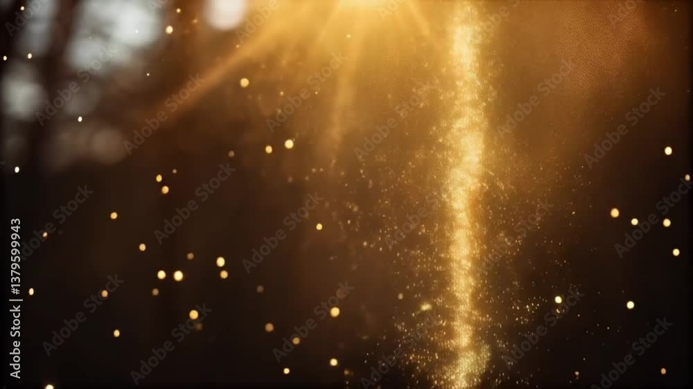 Poster A hand reaching up towards a bright light with sparkling particles in a dark background scene