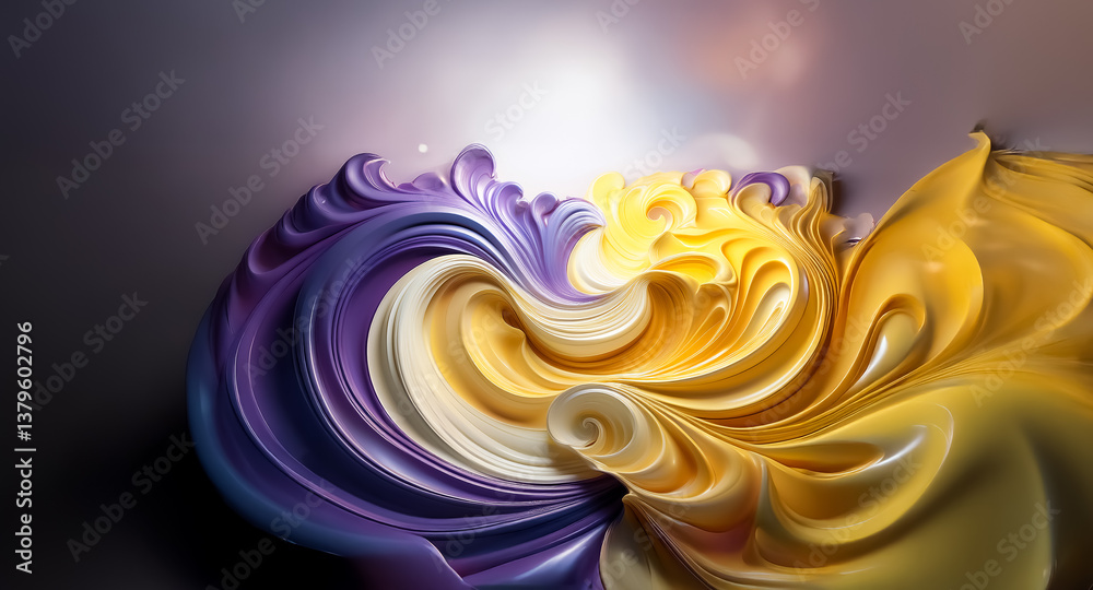 Canvas Prints abstract swirls of purple and yellow blend smoothly, illuminated against a dark backdrop. fluid and 
