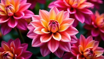 Obraz premium Bold dahlia petals, repeating motif, rich hues, stylish, intricate, macro