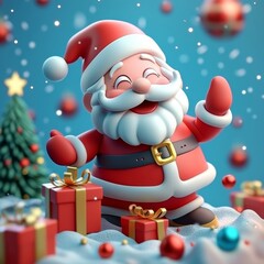 Joyful Holiday Banner with Santa and Presents 