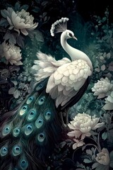 Fototapeta premium The elegance of the white peacock is captured in a contemporary style.