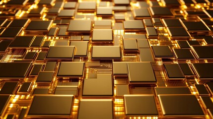Obraz premium A close-up view of a complex arrangement of shiny, golden circuit board elements, showcasing a futuristic technology design.