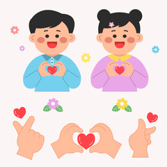 하트를 만드는 사람과 손모양포즈