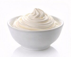 Whipped Cream Elegance: Fluffy Topping in a Ceramic Bowl.