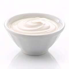 Creamy Yogurt Swirl in Ceramic Bowl on White Background.