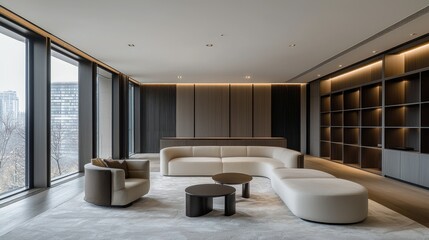 Fototapeta premium Modern Office Lounge with City Views