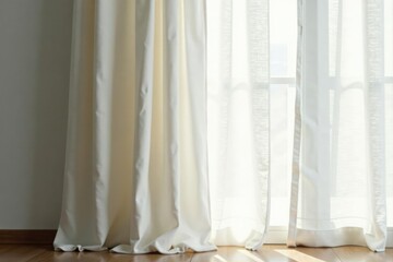 Simple white linen curtains, soft light, subtle wrinkles, drapes, seamless, minimalist