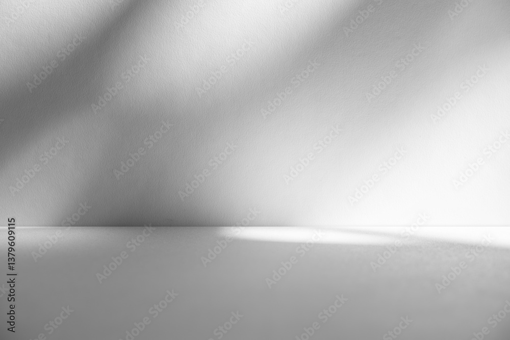 Aufkleber wall interior background, studio and backdrops show products.with shadow from window color white and