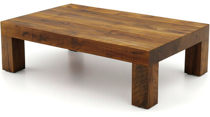 A wooden coffee table with a white background