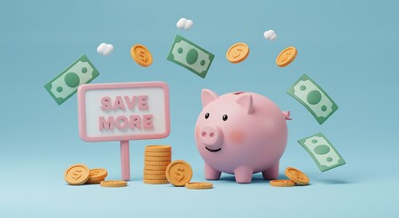 Encouraging to Save More Money with Piggy Bank Surrounded by Coins