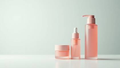 Clean minimalist cosmetic products on white backdrop, advertising, makeup, background