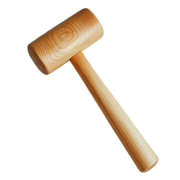 Handcrafted wooden mallet with cylindrical handle and rectangular head on transparent background