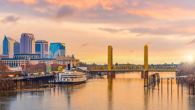 Old town Sacramento city skyline, cityscape of California