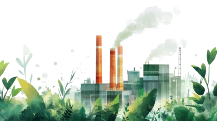 factory and smoke 6n white background