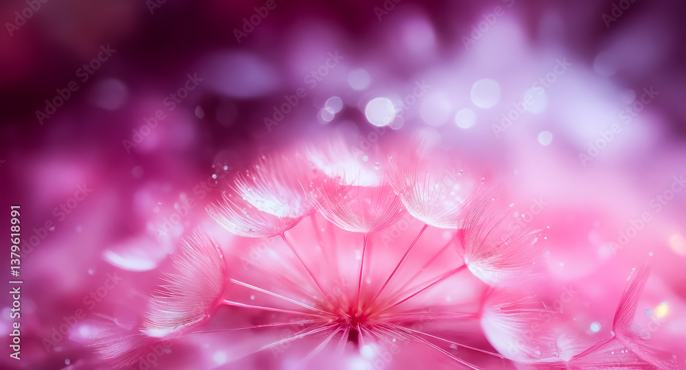 Aufkleber a soft, dreamy close-up of a dandelion seed head in shades of pink and purple, with a bokeh backgrou