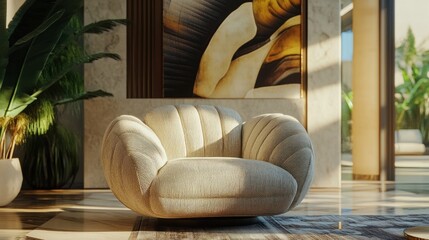 Serene Modern Interior: Beige Armchair in Sunlit Room