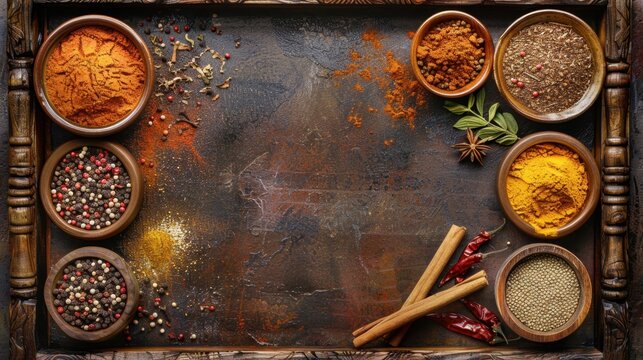 Curry Frame: Framed with vibrant curry dishes, naan bread, and spices such as cumin and turmeric, adding an aromatic, exotic touch to your design.

