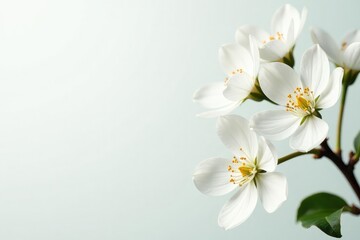 Obraz premium Delicate white blossoms against pure white backdrop, serenity, blossom, whimsical