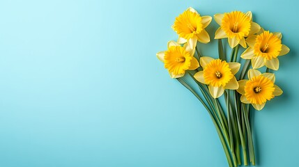 Yellow Daffodil Bouquet on Light Blue Background