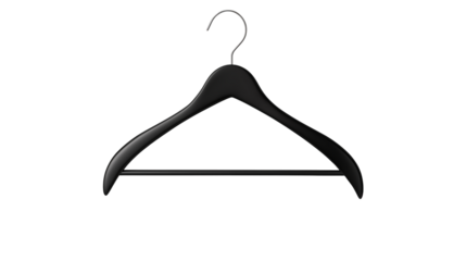 A single black clothes hanger isolated on a black background