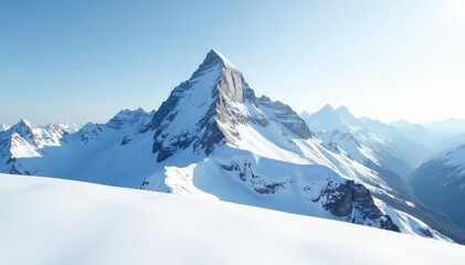 Fototapeta premium Snow covered mountain peak, pristine white scene, snow mountain, high, peaceful