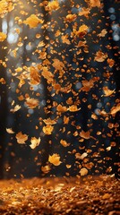 A serene scene of swirling autumn leaves in a forest, capturing the essence of fall.