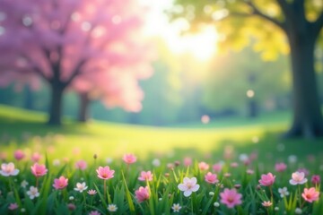Fototapeta premium Abstract blurred natural landscape, soft focus, pastel colors, image, organic, sun