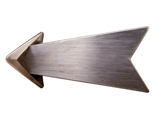 A silver arrow pointing to the right. The arrow is made of wood and has a triangular shape